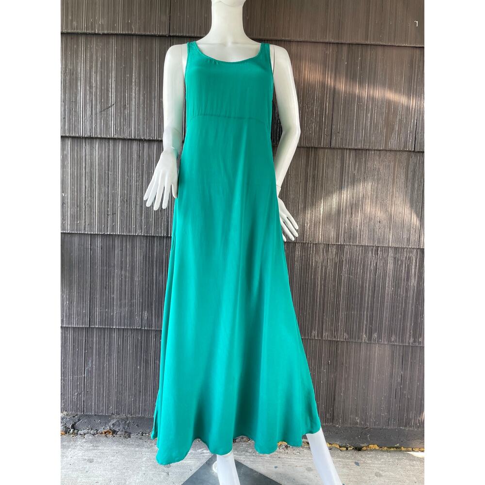 🔥Gestuz Silk Emerald Green Sleeveless Flowy Maxi Dress Minimalist Evening Boho